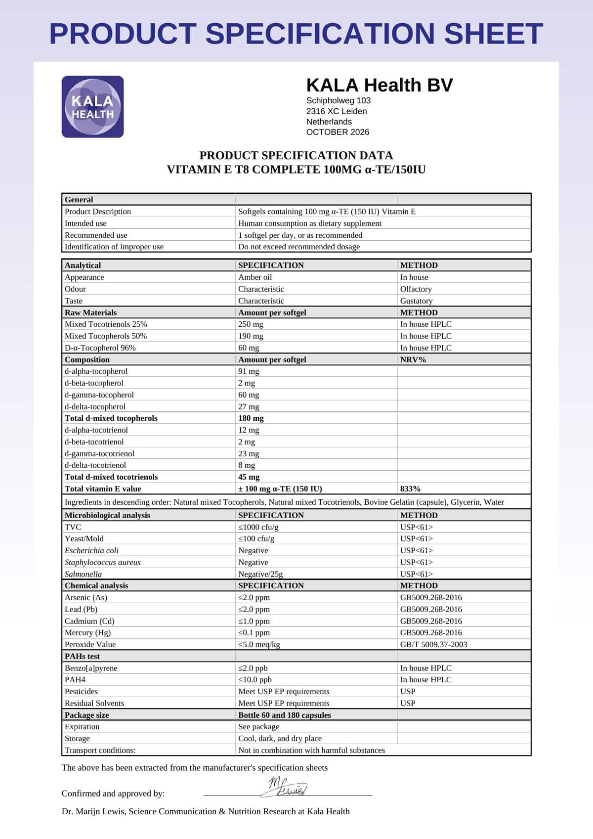 Vitamin E T8 Komplett 6 product specification sheet vitamin E T8 complete softgels