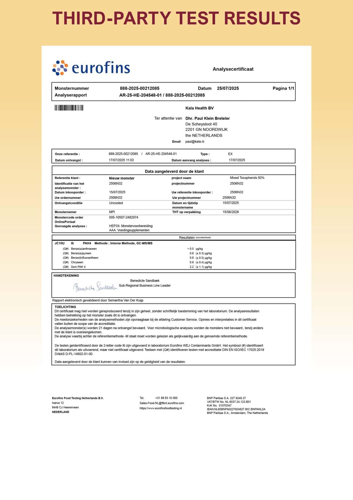Vitamin E T8 Vegan 7 Third party lab results of tocopherols in Vitamin E T8 Vegan capsules from Kala Health
