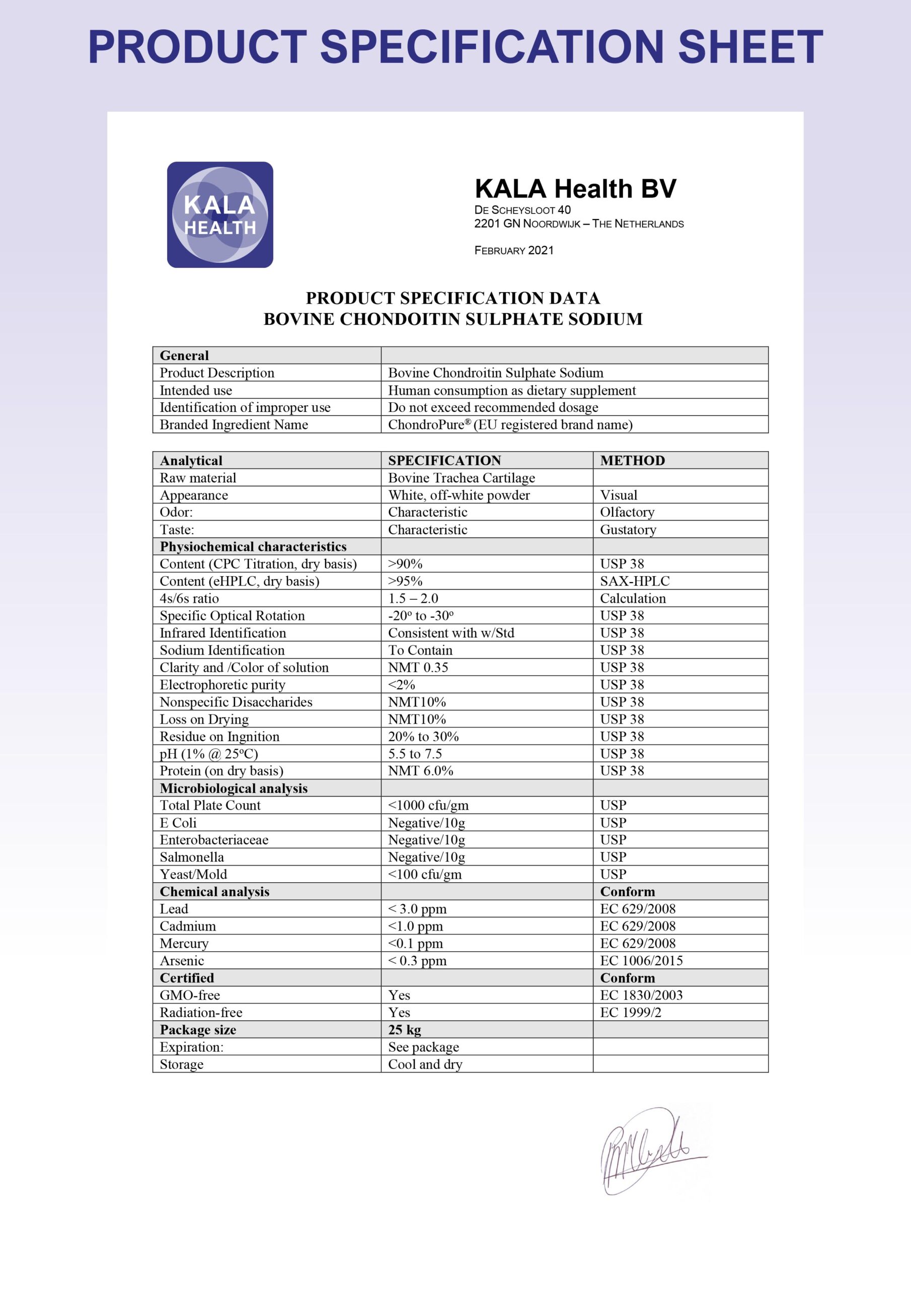 MSMGC Plus Kapseln 5 The Product Specification Sheet of MSM GC Plus Capsules from Kala Health