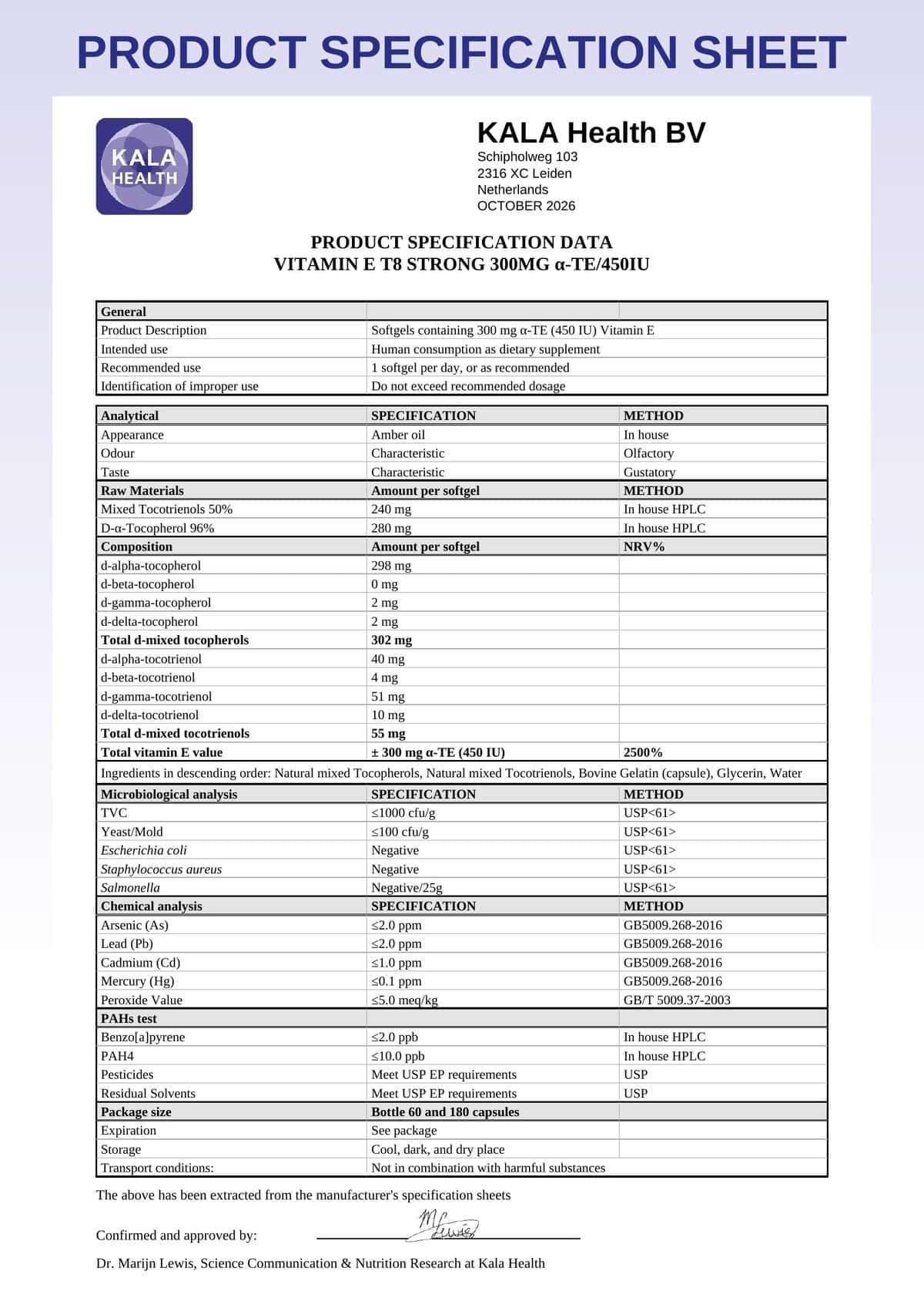 Vitamin E Strong 450IE/100mg 5 product specification sheet vitamin E T8 STRONG softgels
