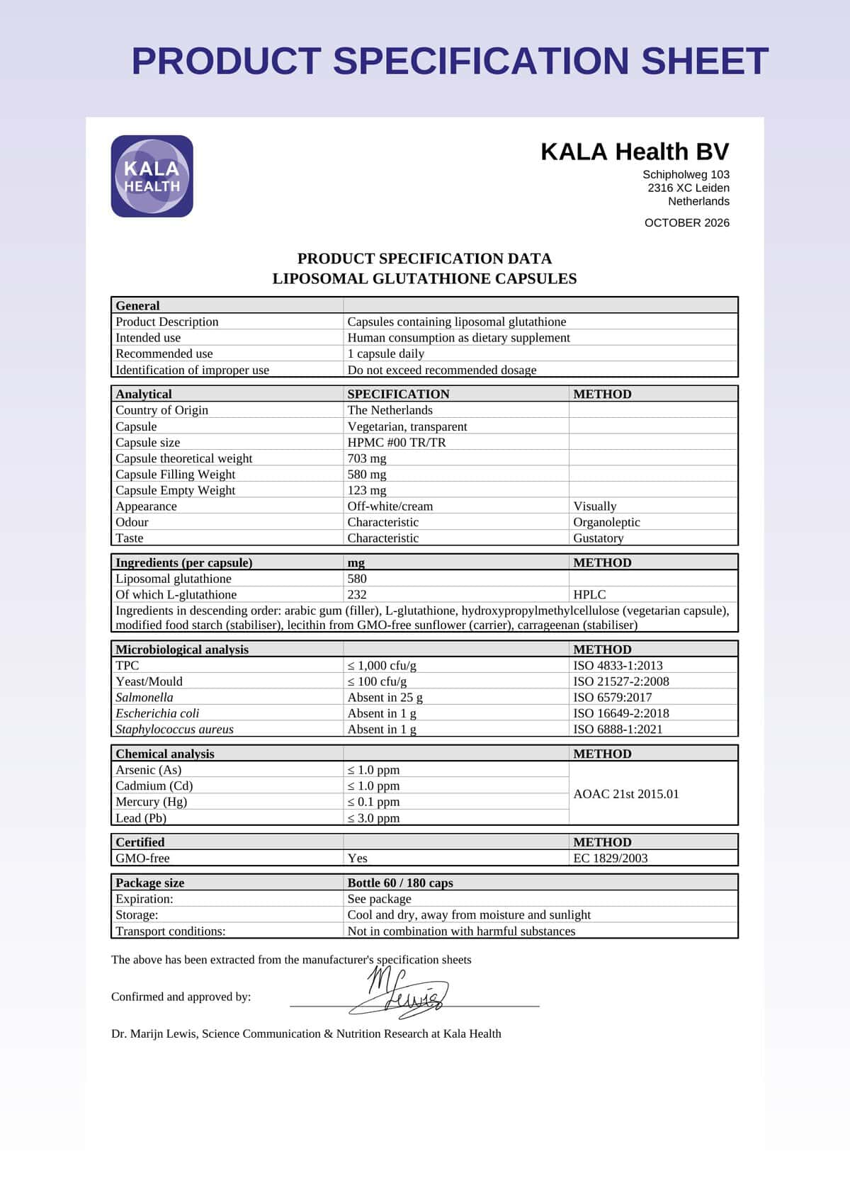 Liposomales Glutathion 5 product specification sheet liposomal glutathion capsules